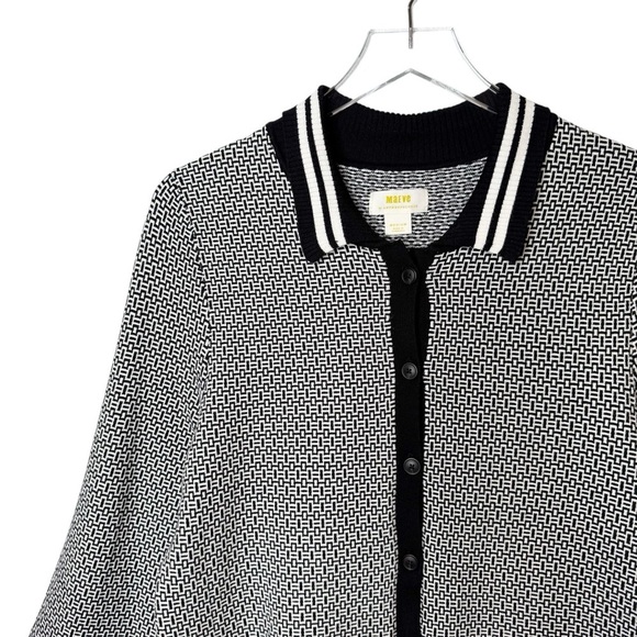 Anthropologie Maeve Plunging Geo Print Polo Women’s Preppy Cardigan Sweater Sz M - Picture 3 of 11